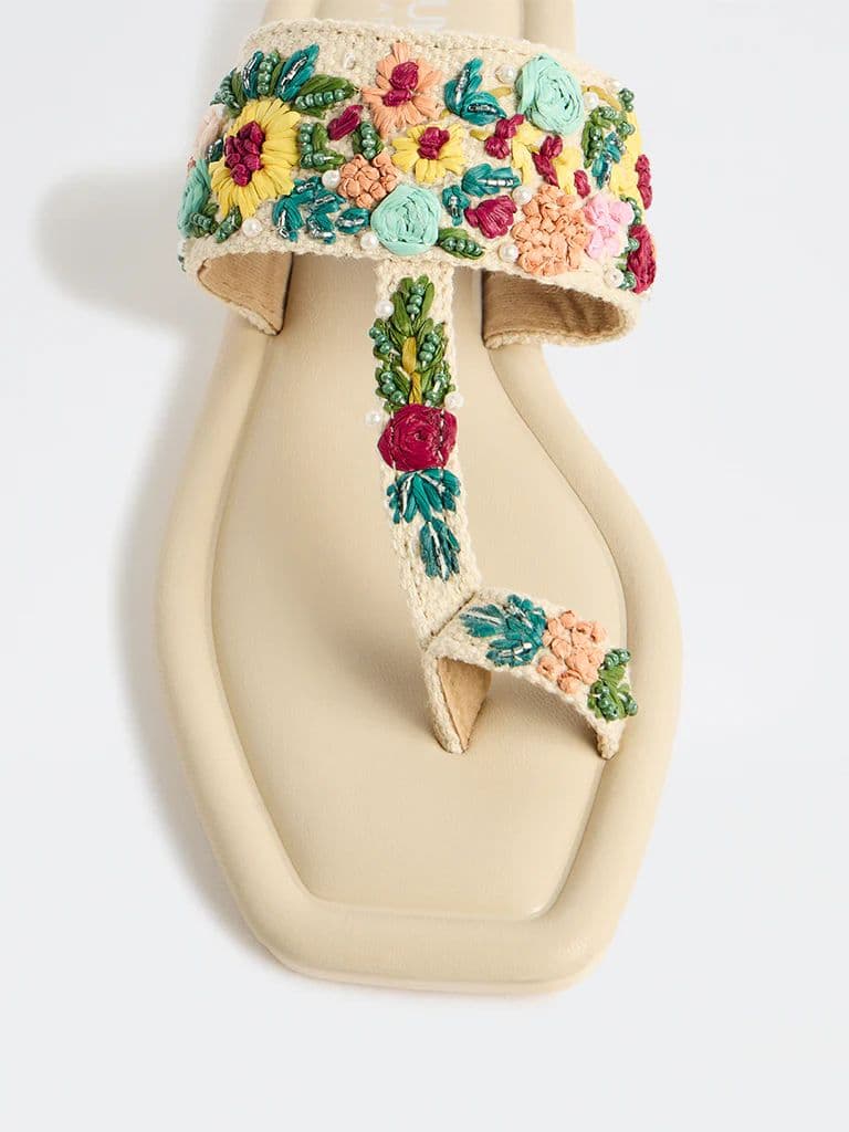 LUNA BLU Multicolor Floral-Embroidered Kolhapuri Sandals — photo 4