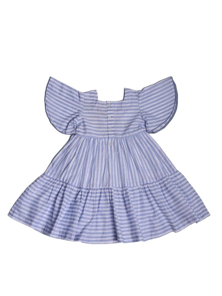 Utsa Kids Girls Blue Embroidered Tiered Cotton Dress - (2-8 yrs) — photo 4