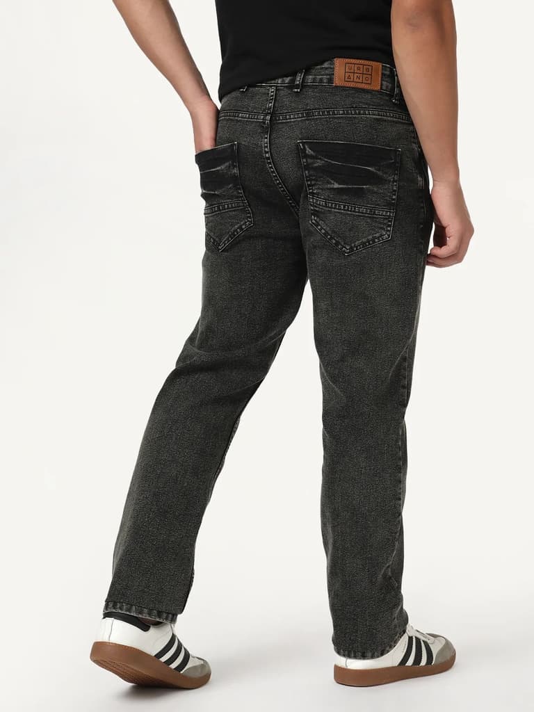 Men's Black Regular Fit Acid Washed Denim Jeans Stretchable — photo 3