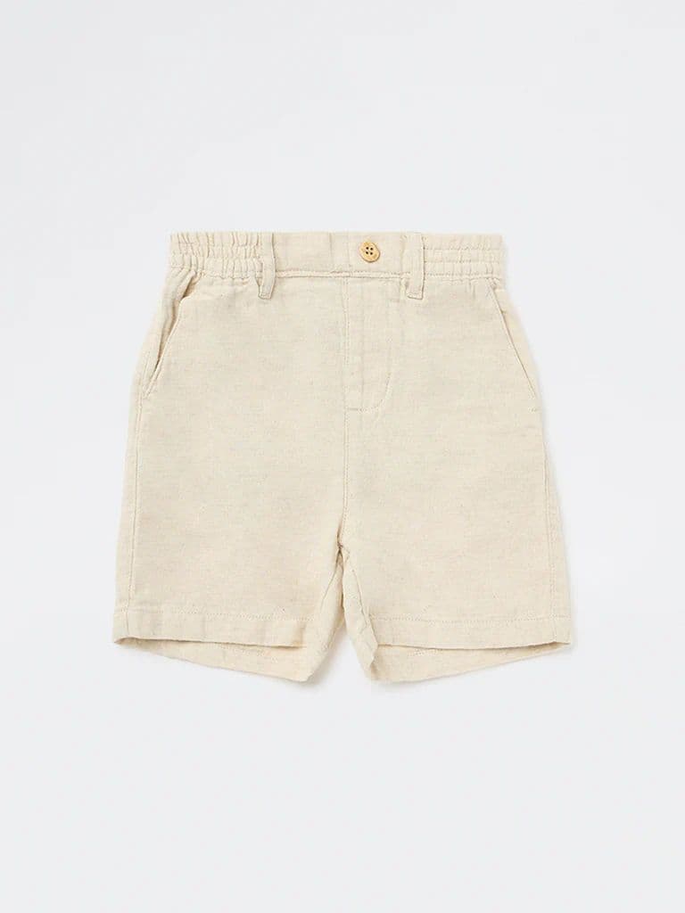 HOP Kids Boys Beige Mid-Rise Cotton-Blend Shorts — photo 3