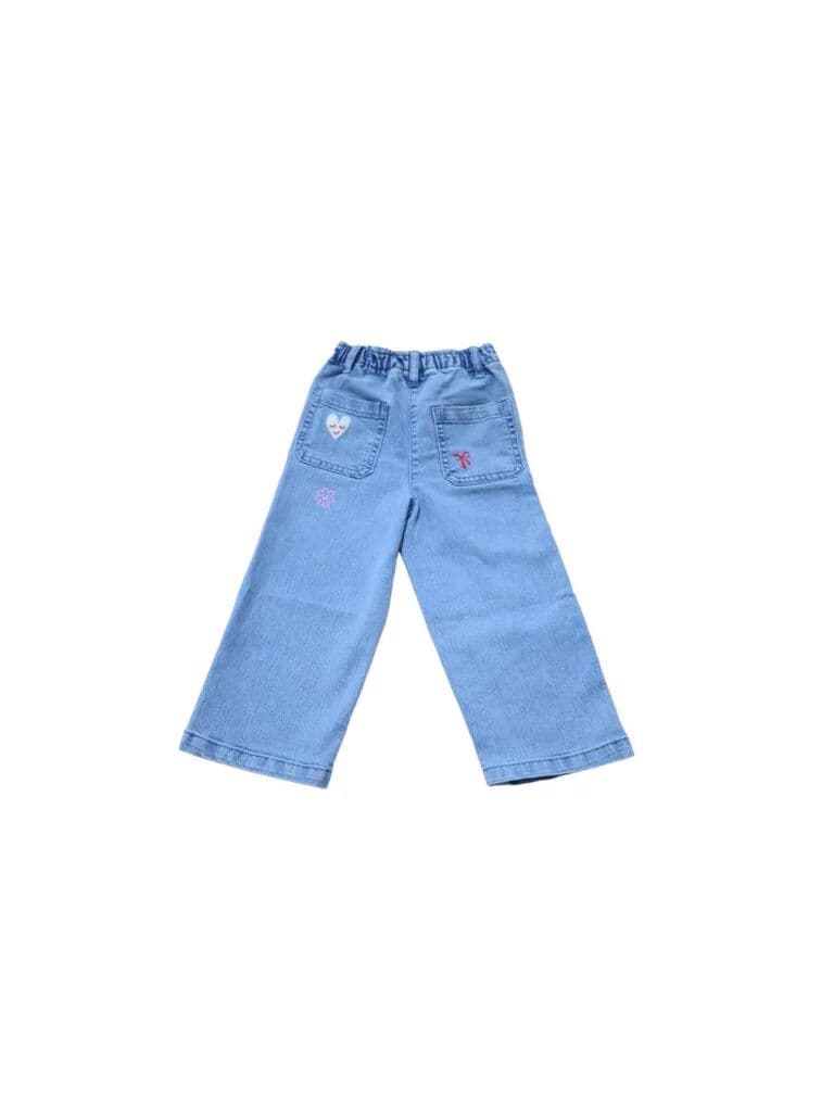 HOP Kids Girls Light Blue Floral Design Wide Leg Jeans — photo 4