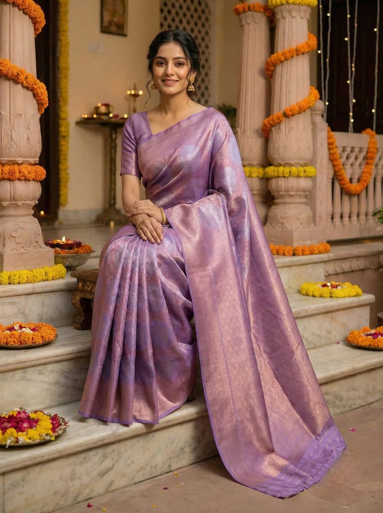 MIMOSA Women's Woven Design Kanjivaram Style Art Silk Saree with Blouse Piece - Violet ( SA00002246VLFREE ) — photo 4