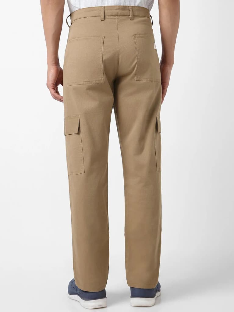 Men's Khaki Regular Fit Solid Cargo Chino Pant with 6 Pockets Stretchable — photo 3