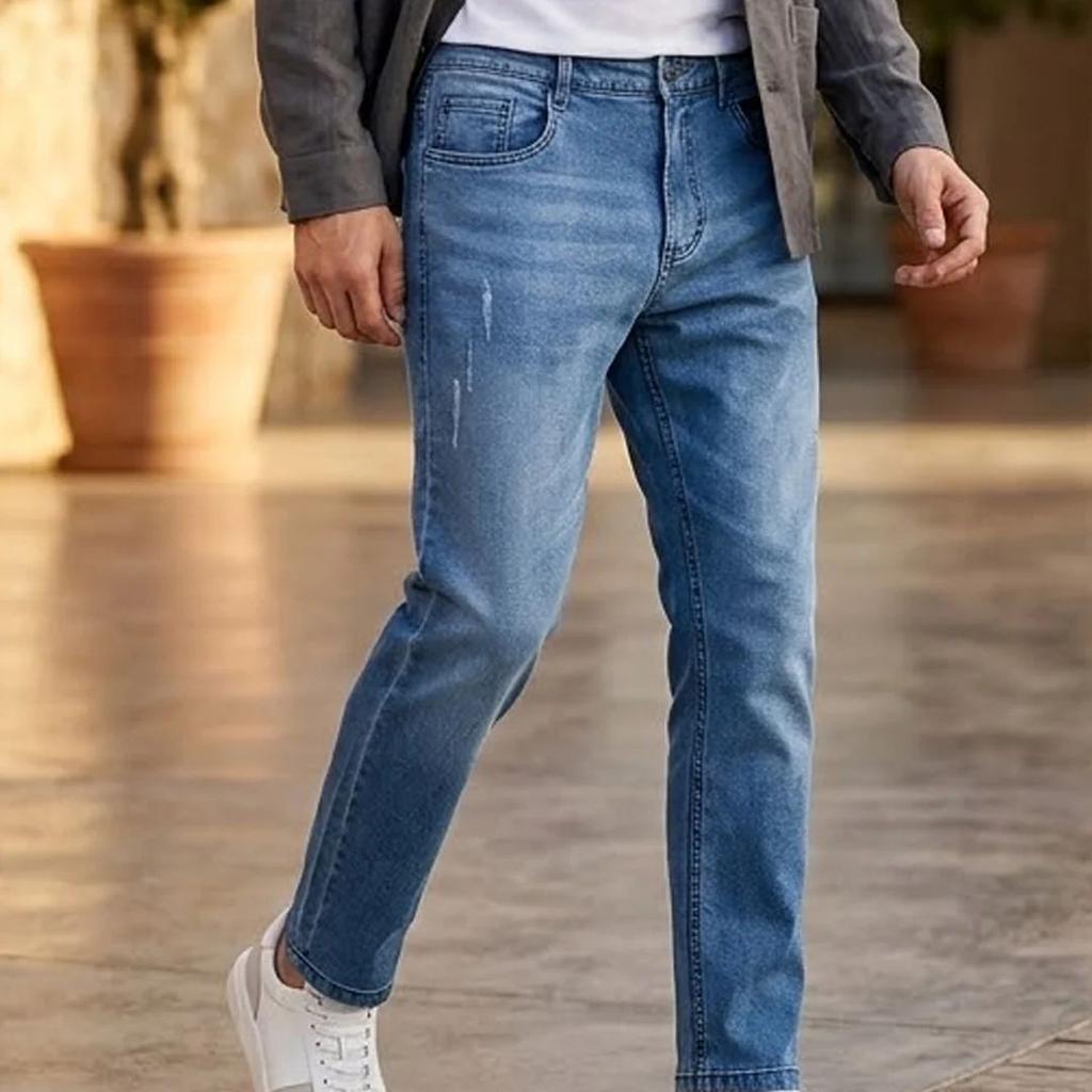 Men's Light Blue Slim Fit Mild Distressed/Torn Jeans Stretchable