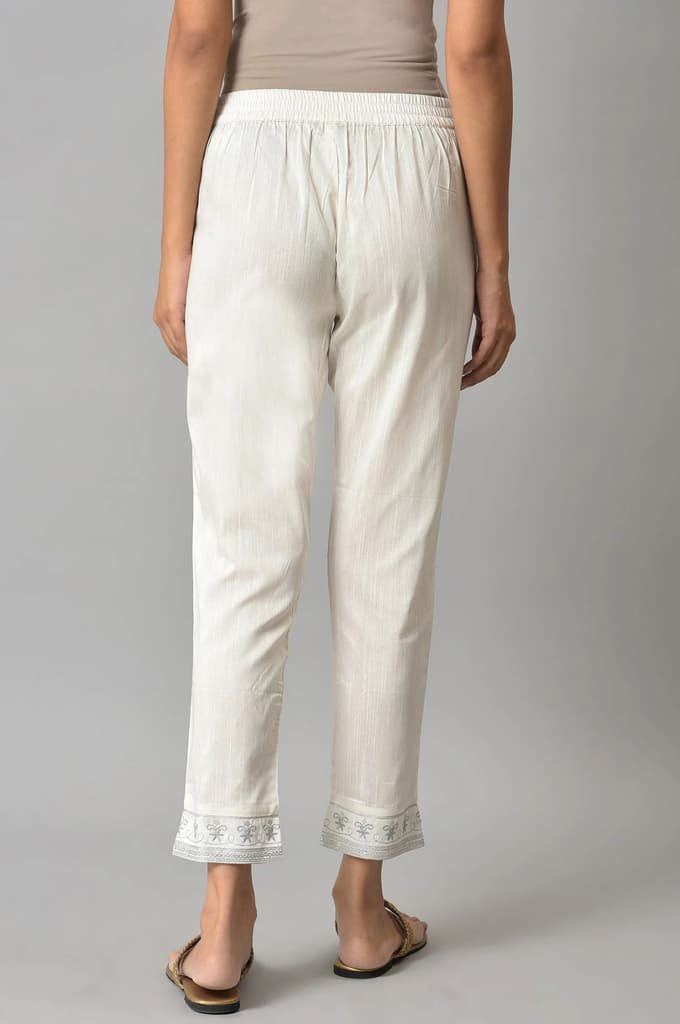 White Floral Wide Leg Cotton Pants With Elasticated Waist — photo 2