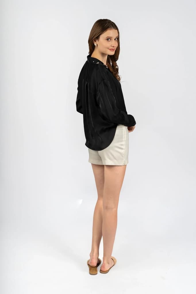 Black Loose Fit Shirt in Poly Japan Satin — photo 4
