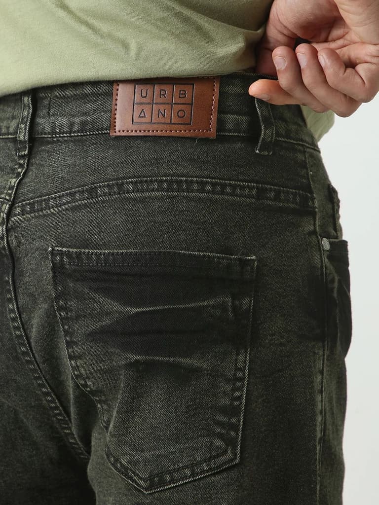 Men's Black Straight Fit Heavy Washed Jeans Stretchable — photo 6