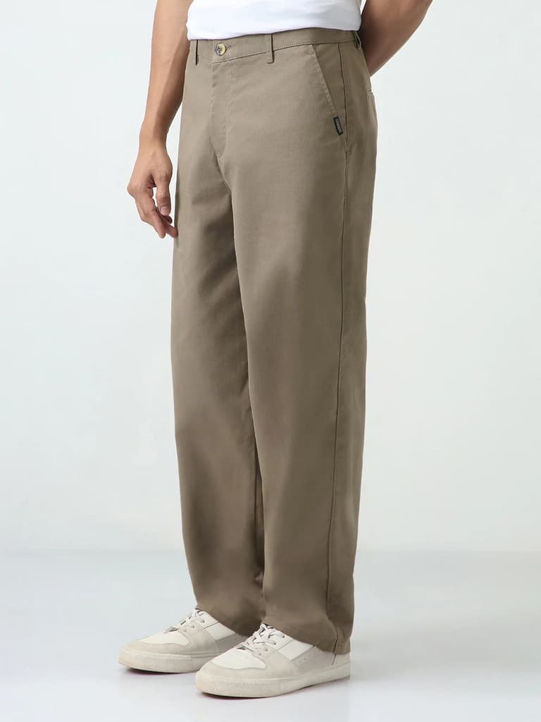 Men's Grey Loose Baggy Fit Solid Chino Trousers Non-Stretchable — photo 2