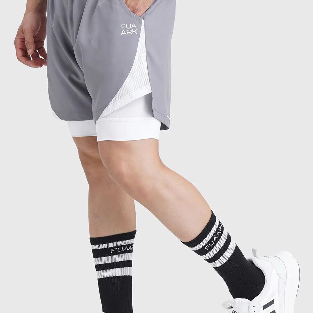 2 in 1 Mesh Shorts Foggy Grey With White