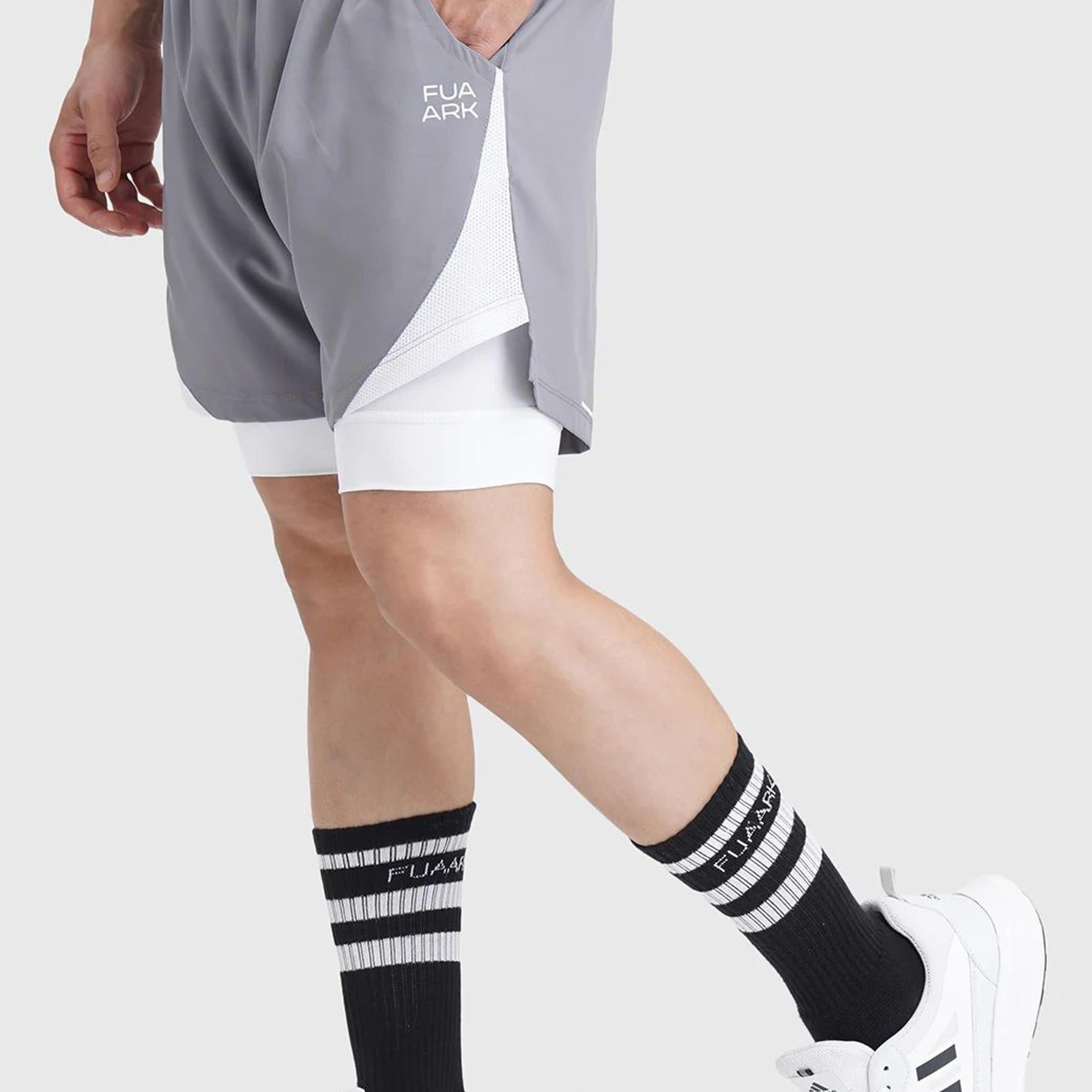 2 in 1 Mesh Shorts Foggy Grey With White