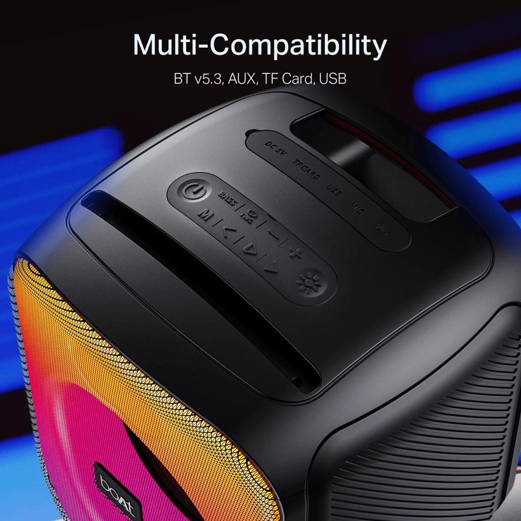 boAt PartyPal 65 Pro | Bluetooth Speaker with 42W Sound, RGB LEDs, Wireless Mic, 8H Playback & TWS