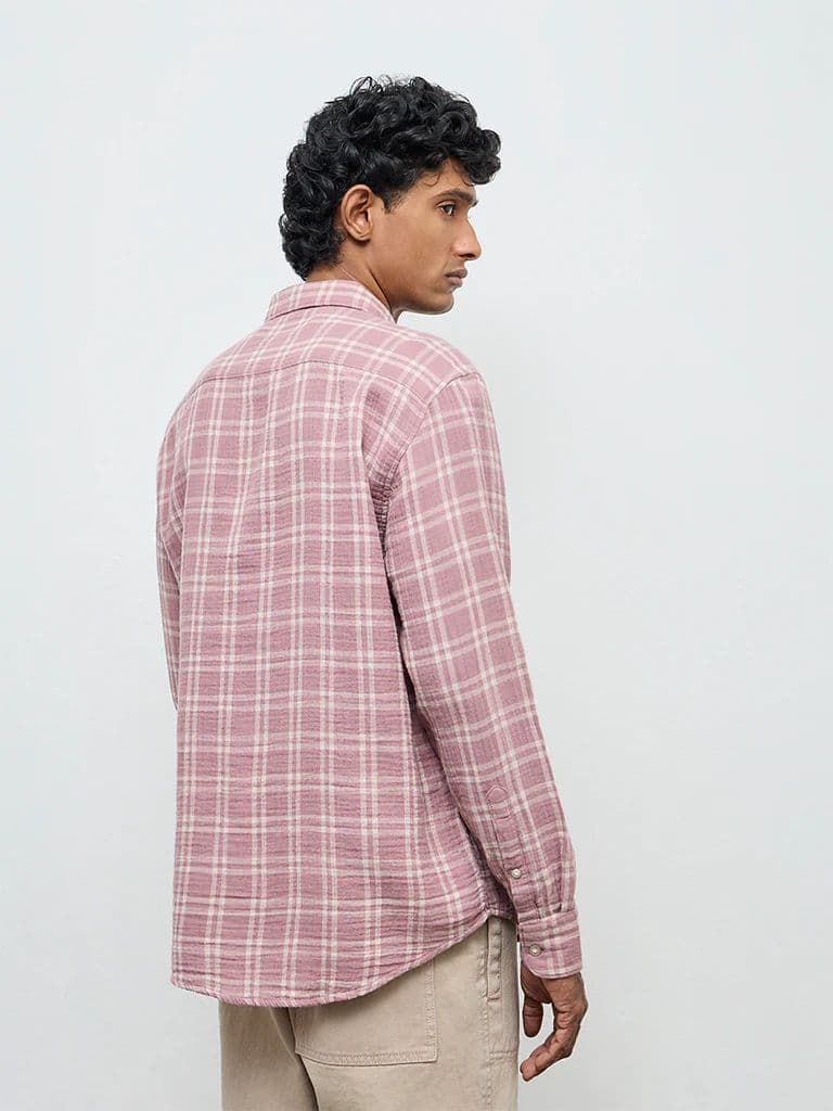 WES Casuals Dusty Pink Checks Relaxed-Fit Cotton Shirt — photo 5