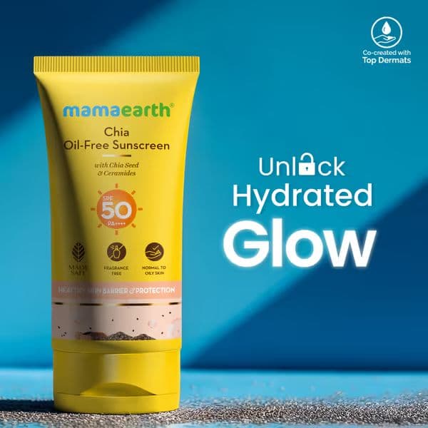 Mamaearth Chia Oil-Free Sunscreen SPF 50 PA++++ – In-Vivo Tested (ISO 24444:2019 Certified, CTRI/2025/05/086630) - 50g