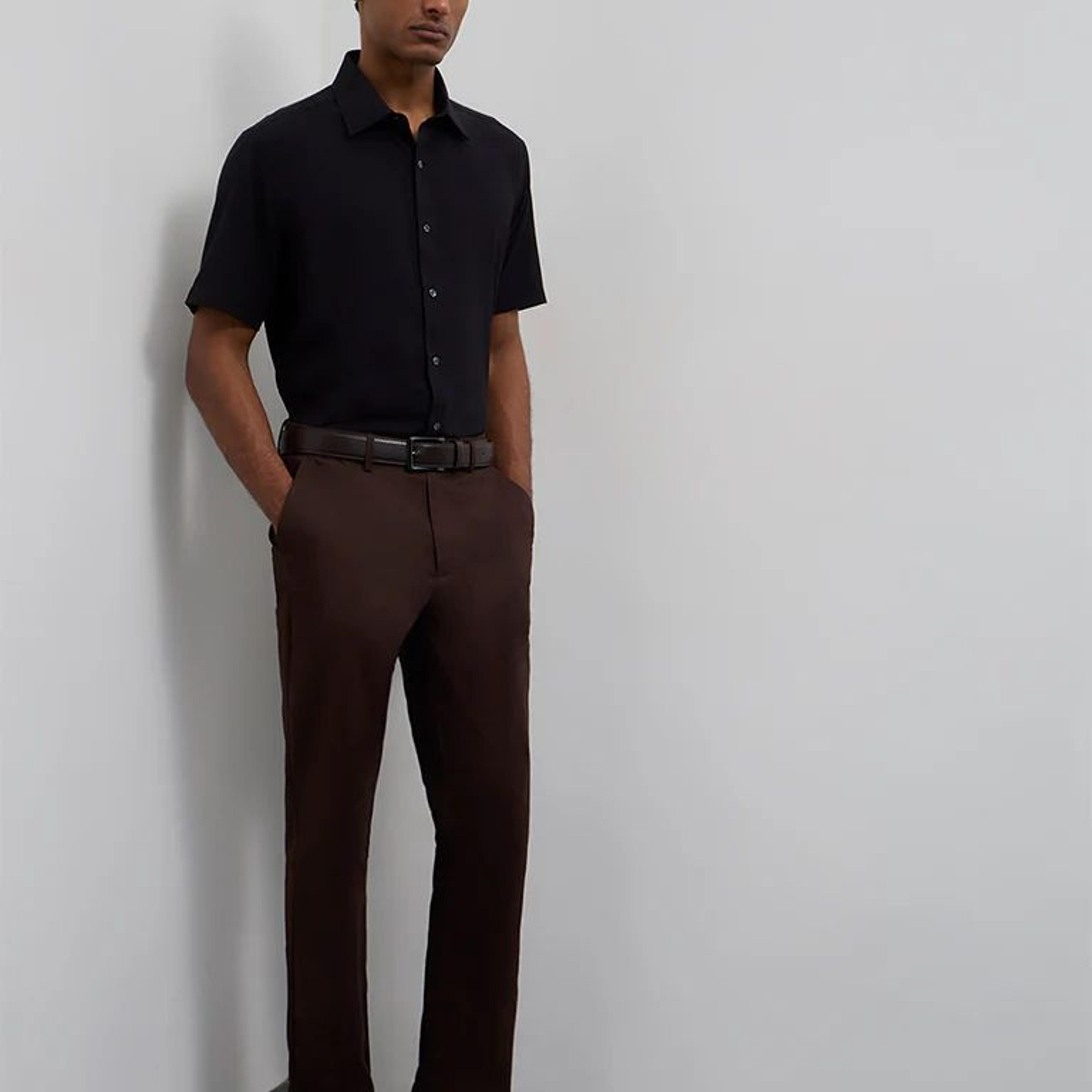 WES Formals Black Slim-Fit Shirt