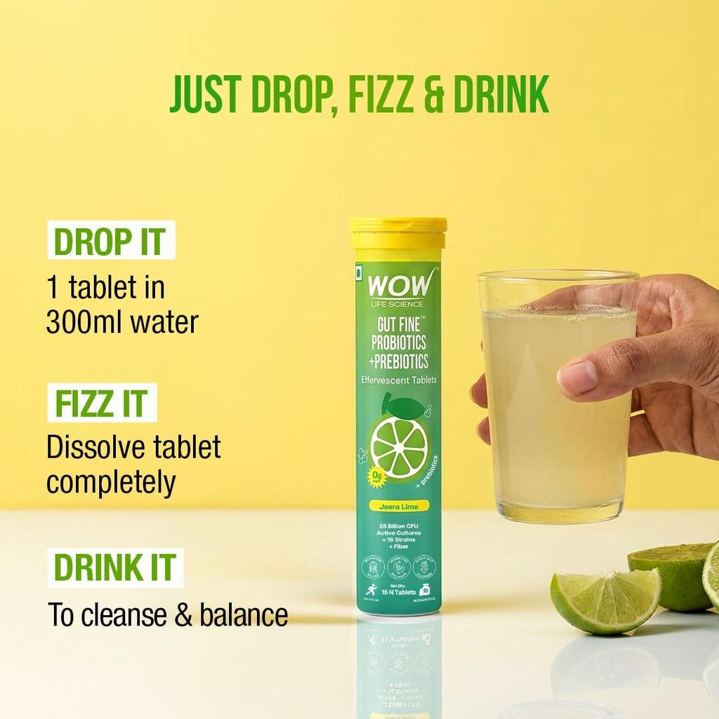 Gut Fine Probiotics & Prebiotics Effervescent Tablets Daily Digestive