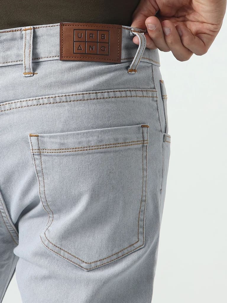 Men's Ice Grey Slim Fit Washed Denim Jeans Stretchable — photo 5