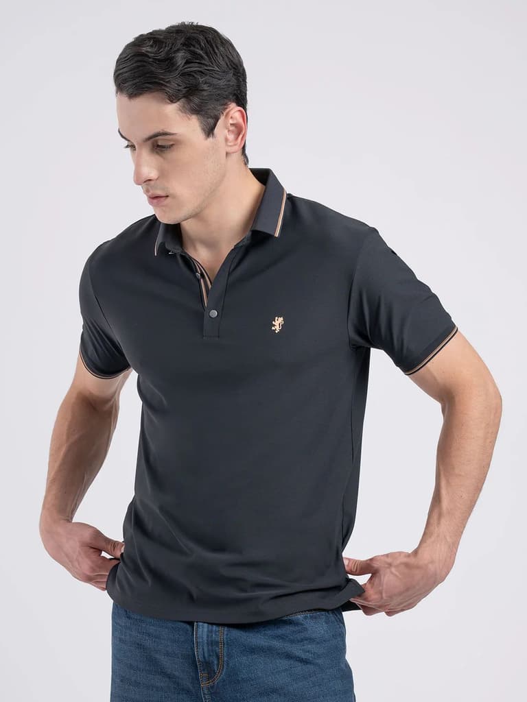 Jacquard Collar Polo T-shirt for Men | Premium Comfort | Sharp Look — S / Charcoal Grey