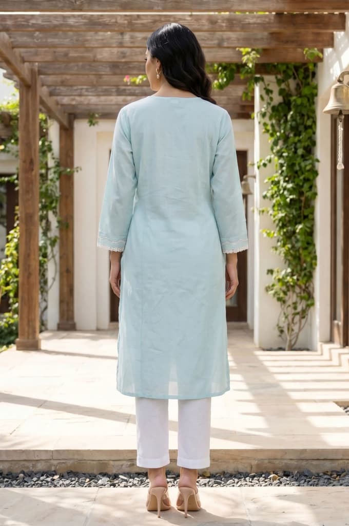 Aqua Green Thread Embroidered Straight Kurta — photo 4