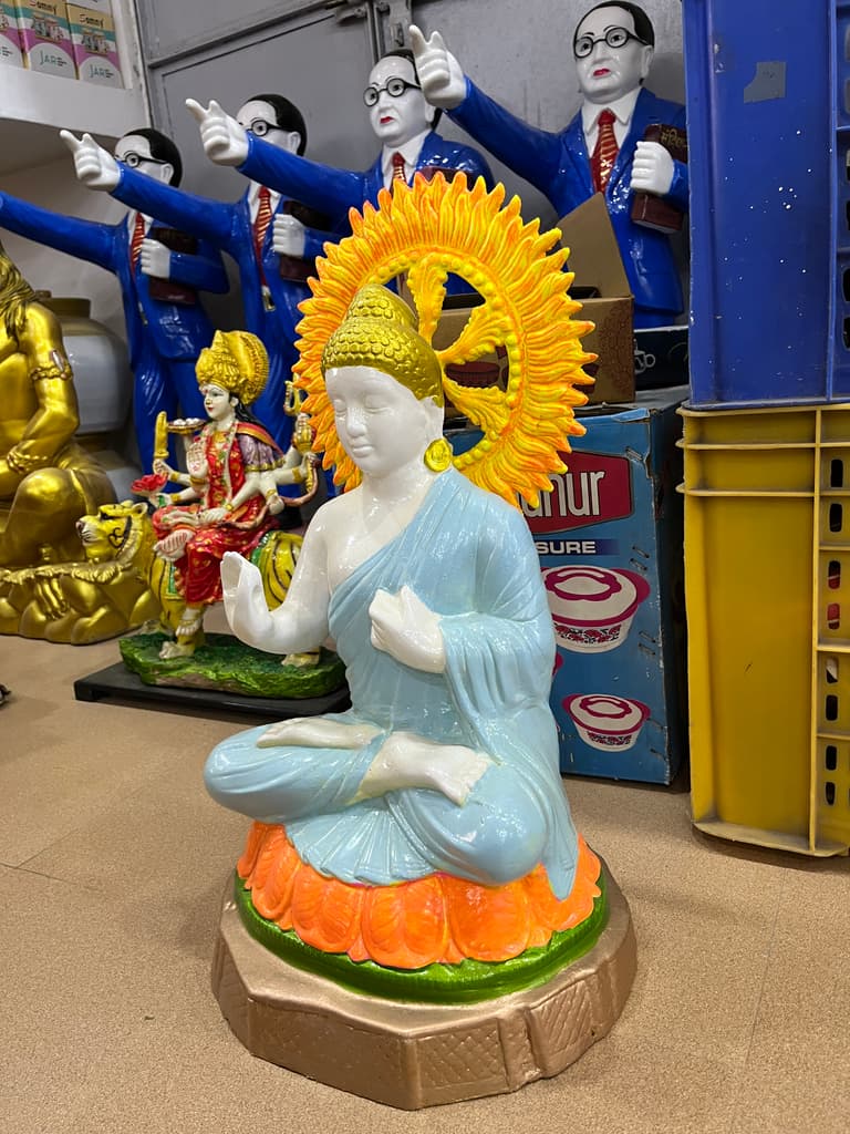 Buddha Statue | Sculpture | Porcelain | Blue, Yellow, Orange, Green