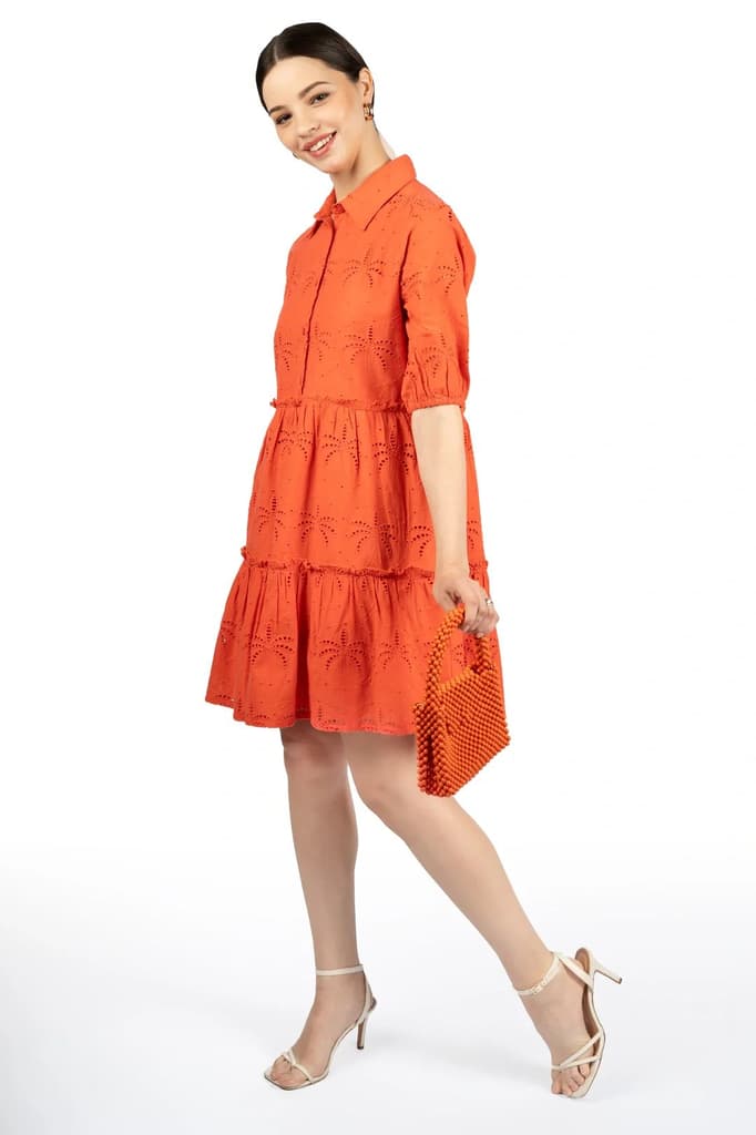 Red Cotton Schiffli Fit & Flare Dress — photo 6