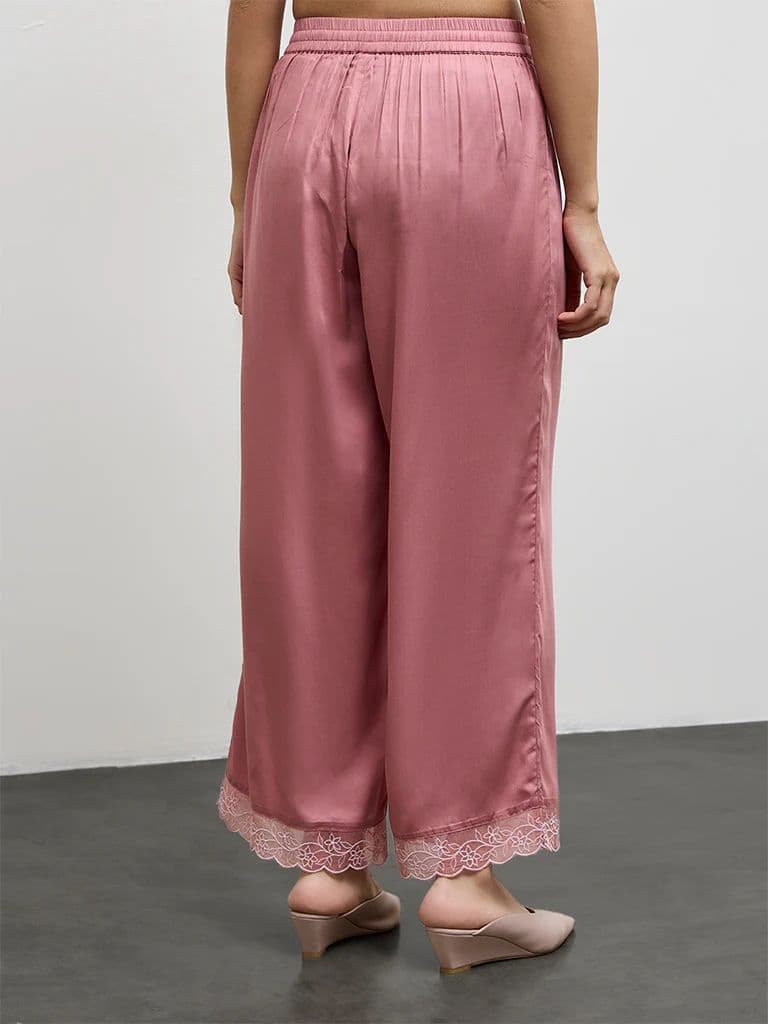 Zuba Dusty Pink Floral Embroidered Pants — photo 4