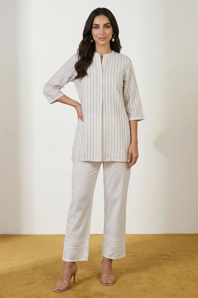 White Embroidered Pure Cotton Straight Fit Ankle Length Palazzo — photo 4