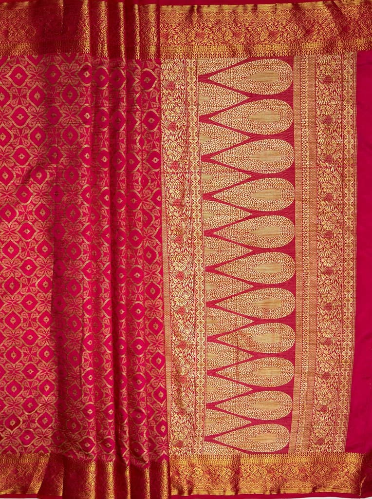 MIMOSA Women's Woven Design Banarasi Style Raw Silk Saree with Blouse Piece - Rani ( SA00003131RNFREE ) — photo 7