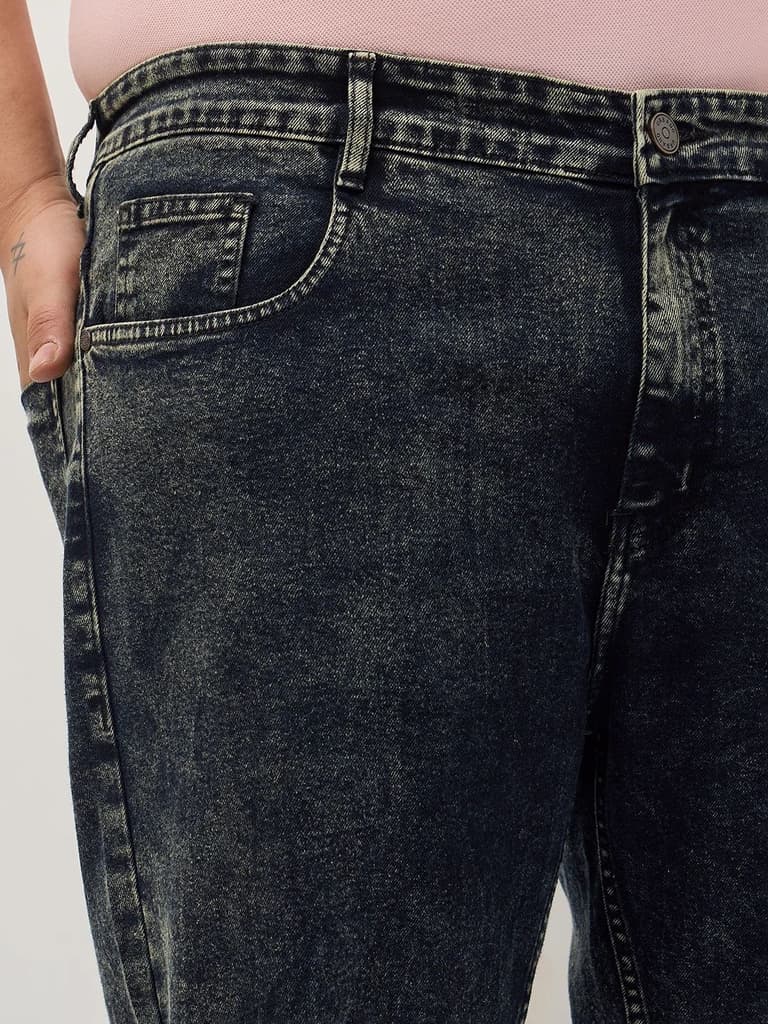 Plus Men's Black Regular Fit Towel Washed Yellow Tint Denim Jeans Stretchable — photo 5