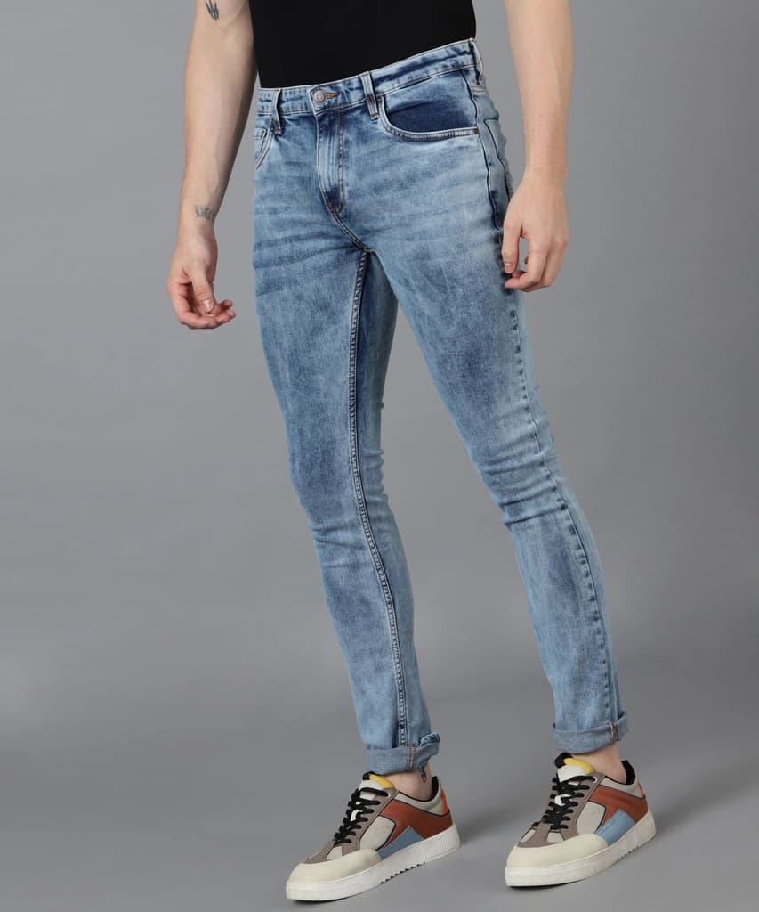 Men's Light Blue Skinny Fit Washed Jeans Stretchable — photo 2