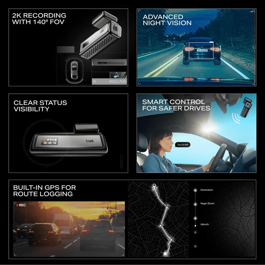 boAt HIVE Dashcam M1 | 2K QHD Dashcam with GPS, Voice Command & Wi-Fi