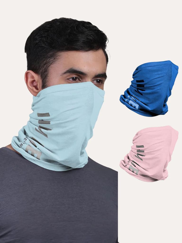 Unisex Organic Bandana Masks - Printed (Pack of 3) — Pilot Blue; Chalk Blue; Pastel Peach / Unisex