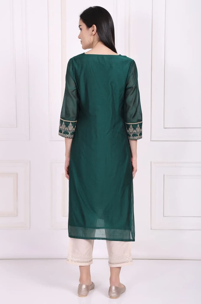 Green Embroidered Straight Kurta — photo 5