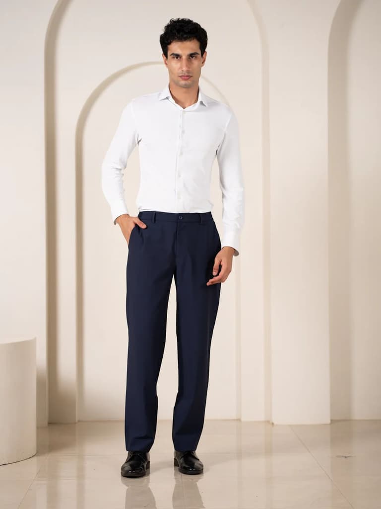 Uplift Navy 247 Relaxed Fit Smart Formal Trousers — photo 5