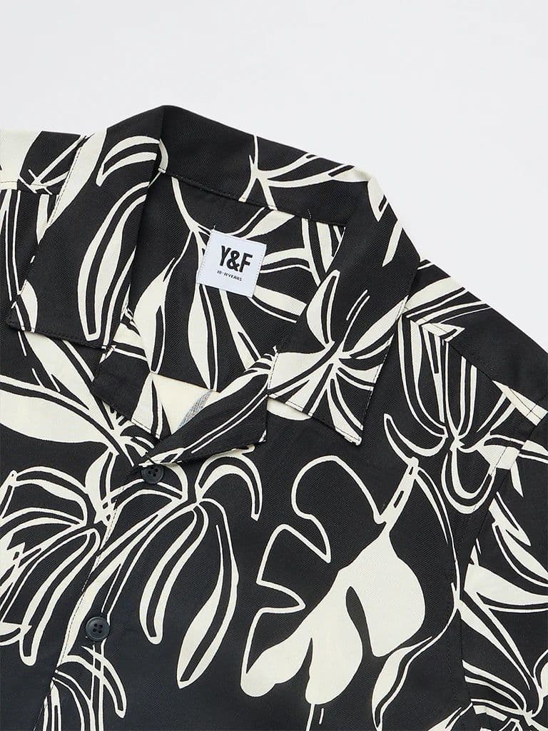 Y&F Kids Boys Black Leaf Pattern Shirt — photo 5