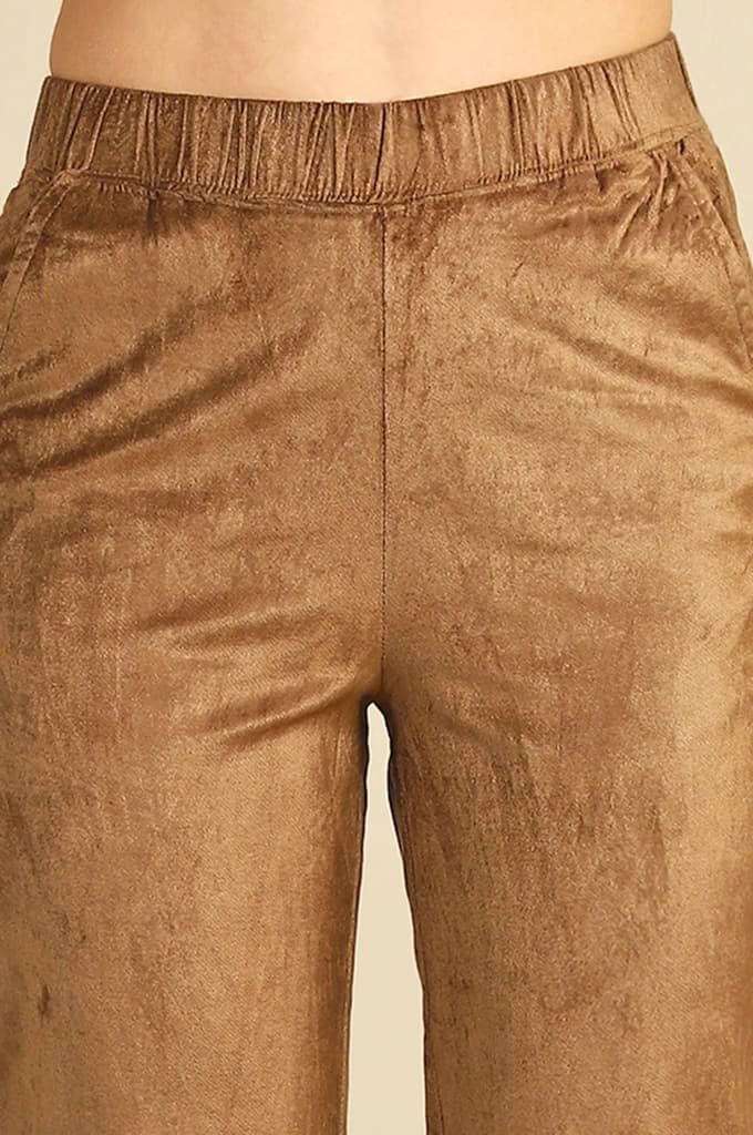 Gold Solid Straight Fit Cotton Pants — photo 3