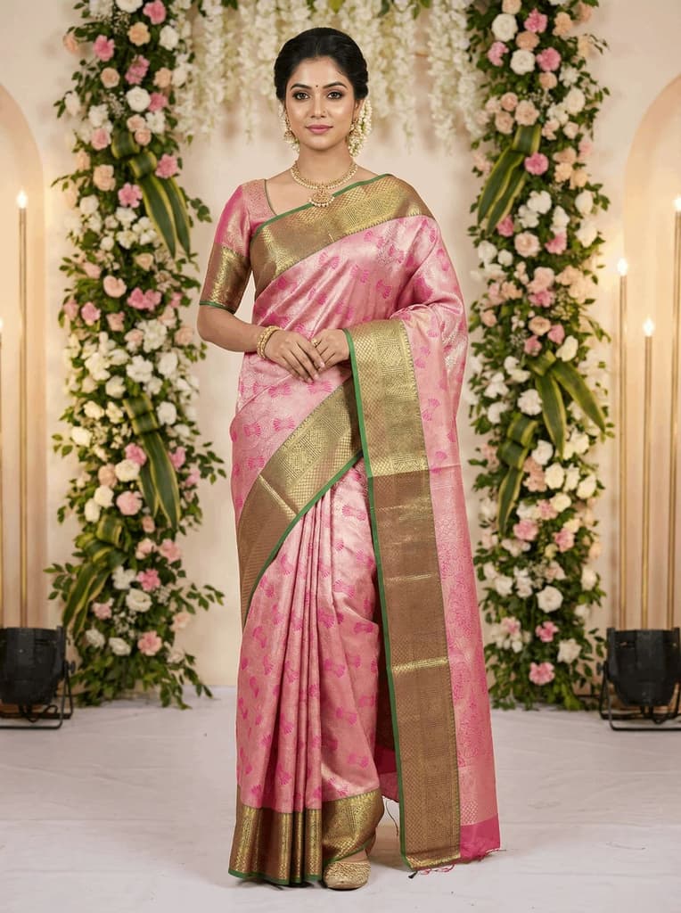 MIMOSA Women's Woven Design Kanjivaram Style Art Silk Saree with Blouse Piece - Rani Pink (SA00002804RNFREE) — photo 2