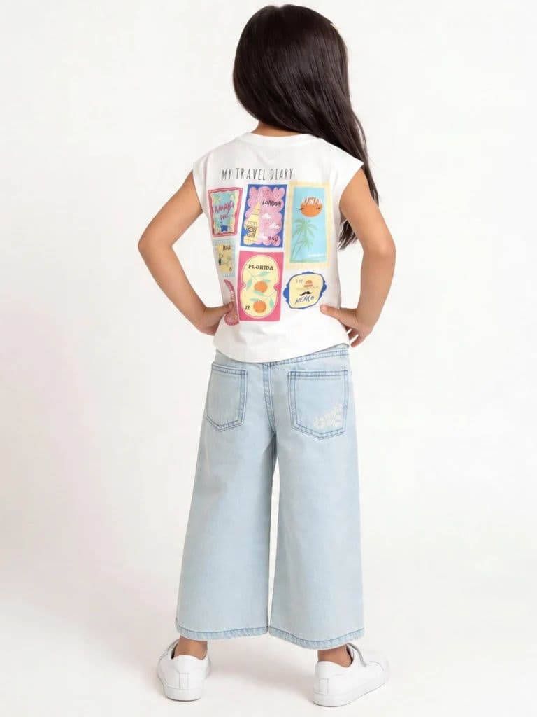 HOP Kids Girls Blue Floral High-Rise Relaxed-Fit Jeans — photo 2