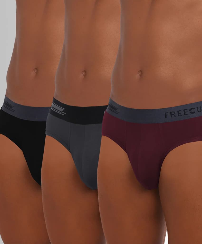 Men's Anti-Bacterial Micro Modal Brief in Contrast Waistband (Pack of 3) — Pot Black; Ash Grey; Sangria Wine / S / Men