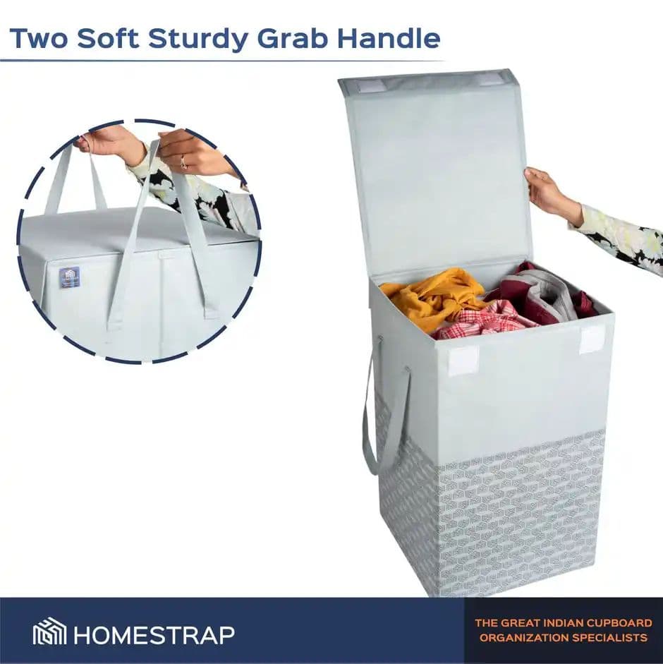 Homestrap Printed Foldable Laundry Basket With Lid