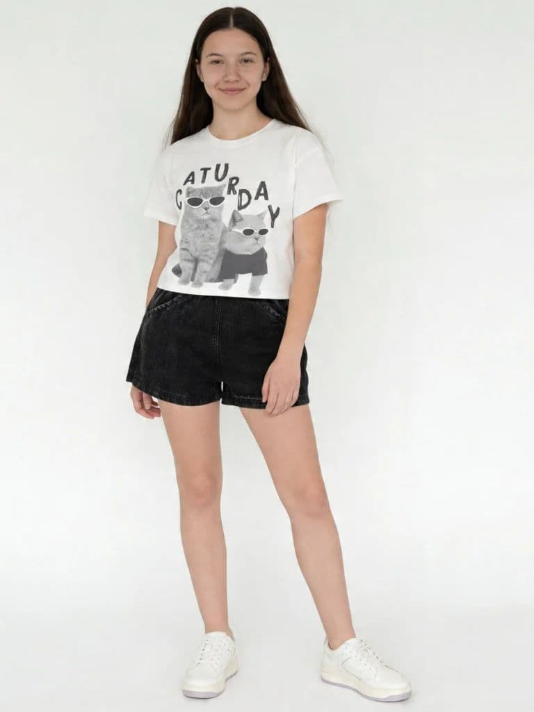 Y&F Kids Girls White Printed Cotton T-Shirt