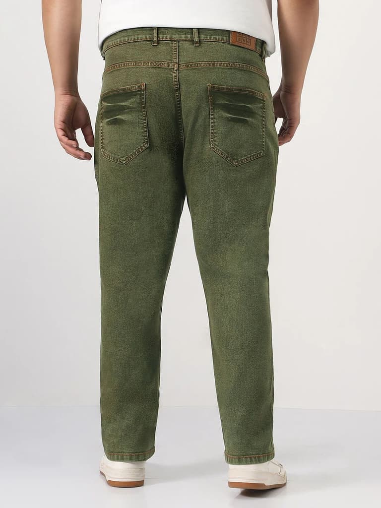Plus Men's Light Green Straight Fit Heavy Washed Jeans Stretchable — photo 3