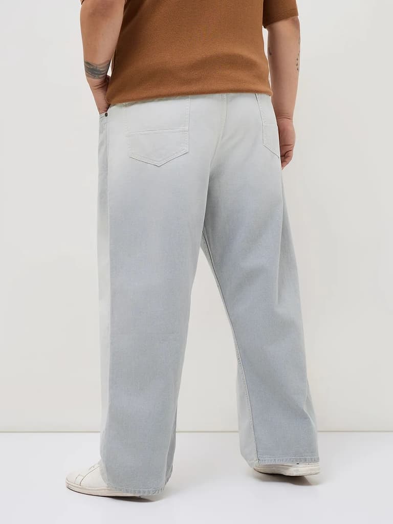 Plus Men's Ice Grey Loose Baggy Fit Heavy Washed Faded Denim Jeans Non-Stretchable — photo 4
