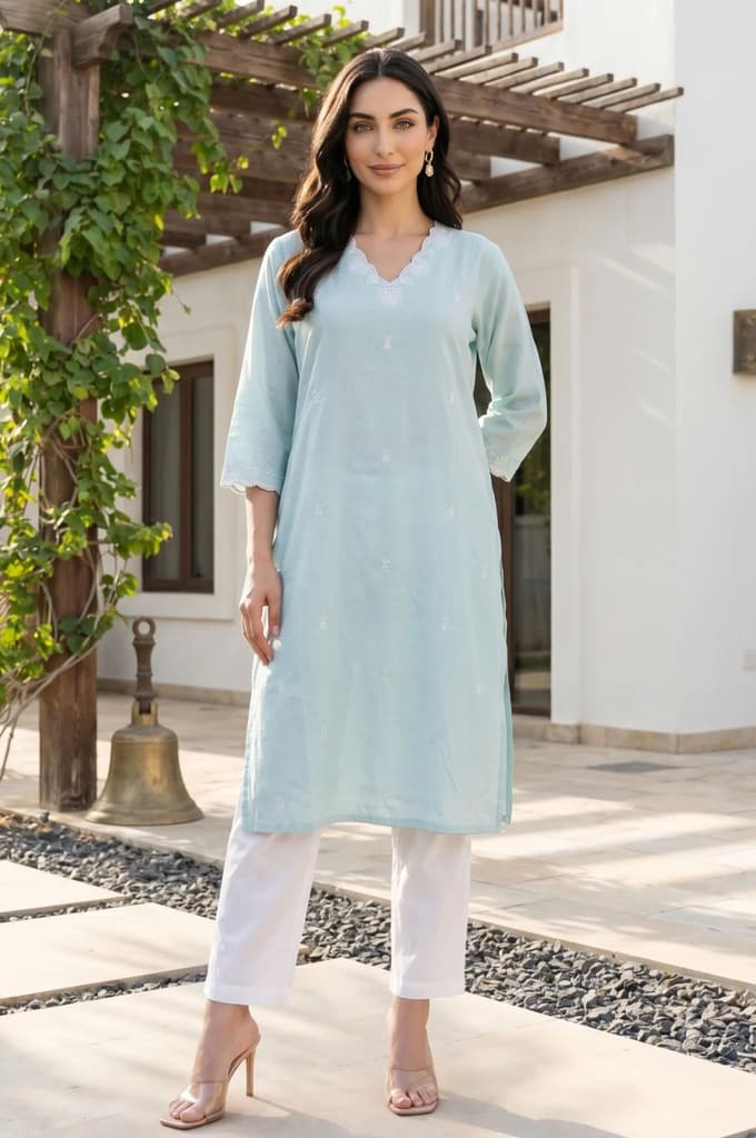Aqua Green Thread Embroidered Straight Kurta — photo 2