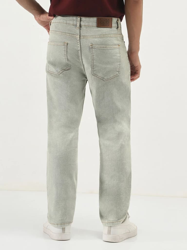 Men's Ice Grey Straight Fit Heavy Washed Jeans Stretchable — photo 3