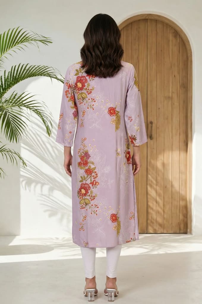 Lavender Floral Printed Lace Straight Kurta — photo 4
