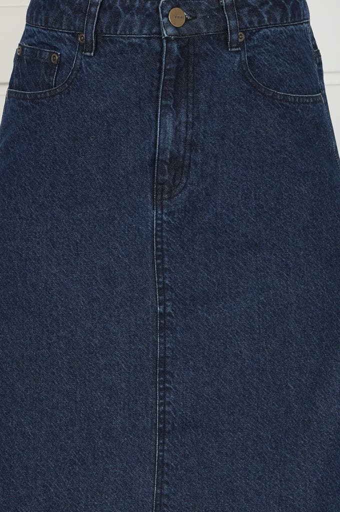 Blue Denim Mid Rise Calf Length Skirt with YKK Zipper — photo 6