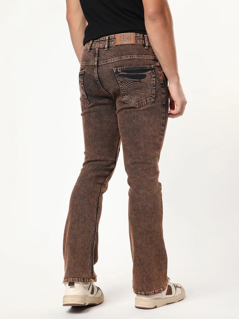 Men's Light Brown Bootcut Fit Mid Rise Acid Wash Jeans Stretchable — photo 3
