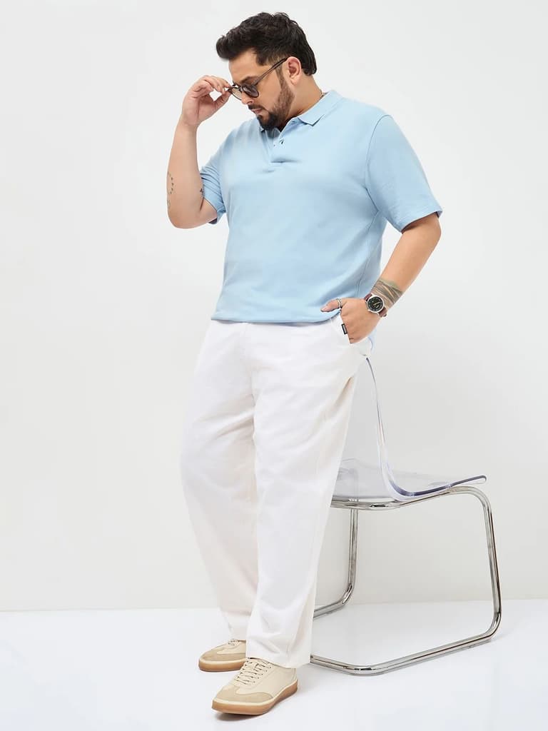 Plus Men's Light Sky Blue Solid Regular Fit Half Sleeve Cotton Polo T-Shirt — photo 4