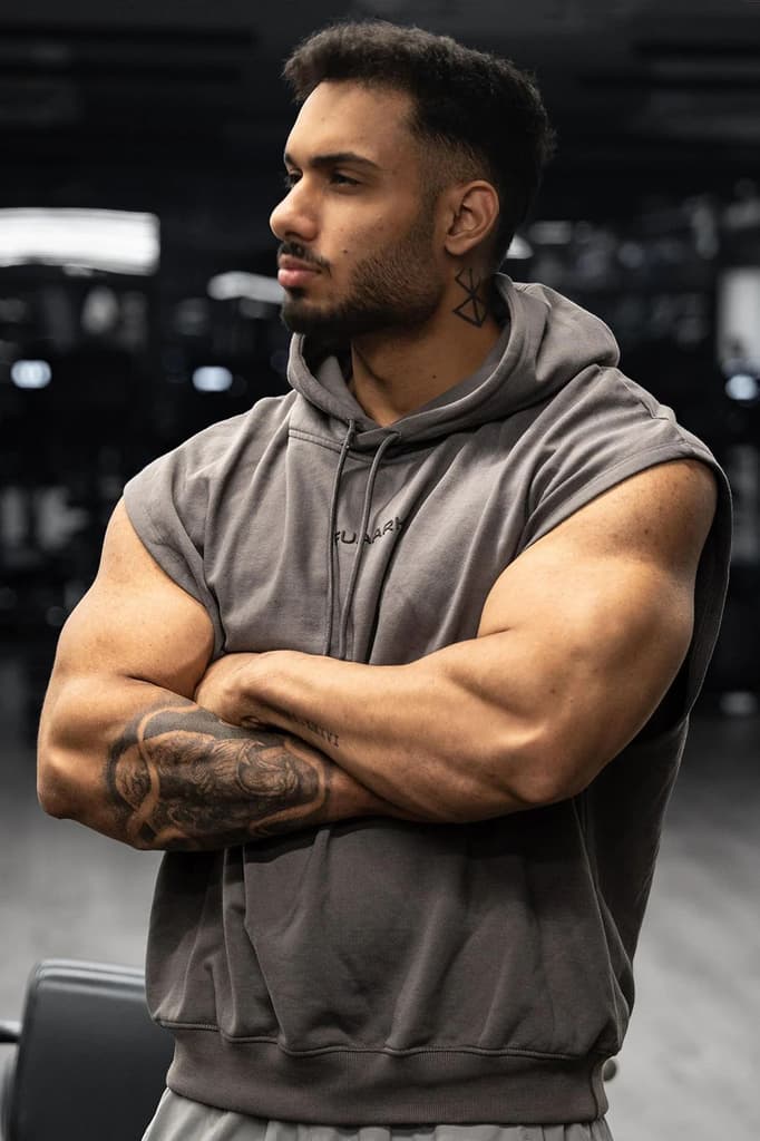 Signature Cap Sleeves Hoodie Dark Grey — S