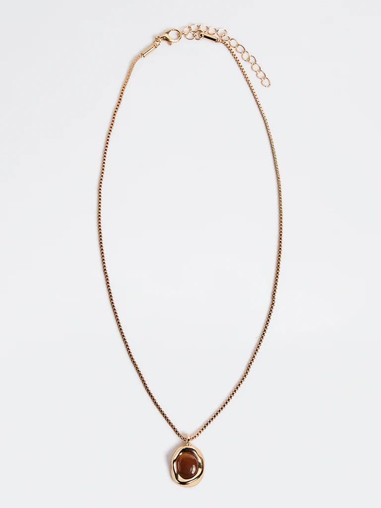 Westside Accessories Gold and Brown Resin Pendant Necklace